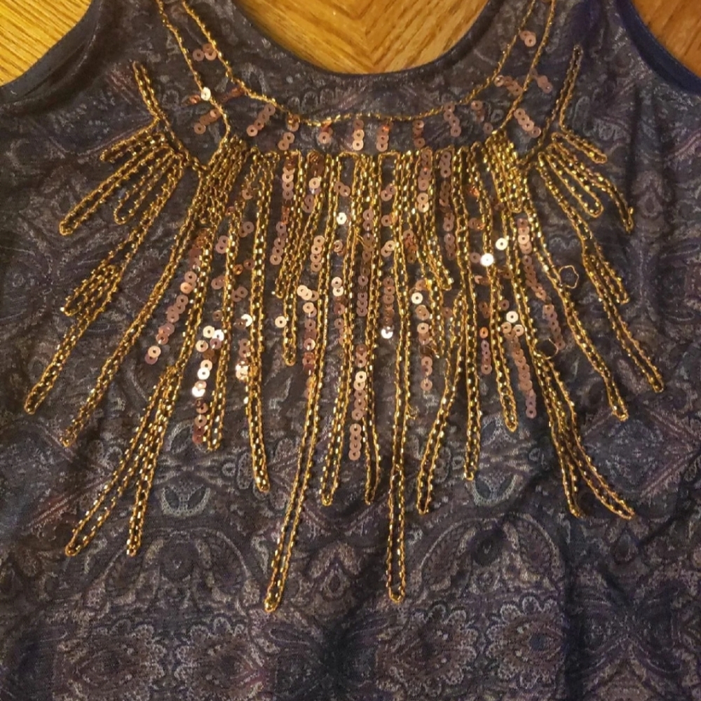 BKE NWT Sequins Jewel Bling Tank Top Navy XS - Picture 2 of 6